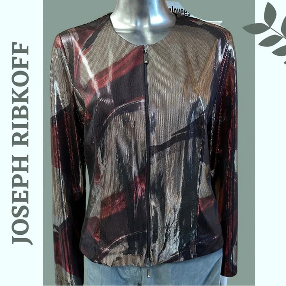 Joseph Ribkoff Jacket Iridescent Metallic Zipper Front Evening Jacket Gold Sz 10 - Picture 1 of 7